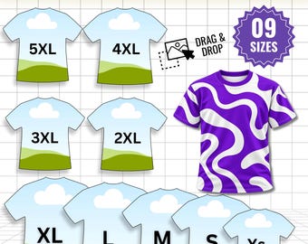 All Over Tshirt Template, All Over T Shirt Canva, Blank Sublimation Shirt Template, Editable Shirt Outline 9 Sizes, Full Print Tee Png