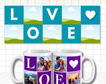 Valentines Day Mug Wrap Template, Editable Mug Wrap Canva, Photo Mug Template Png, Love Photo Collage Mug Png, Printable Couple Mug