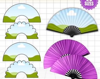 Clack Fan Template Bundle Canva Editable, Hand Fan Template, Large Folding Fan Sublimation Template, Printable Clack Fan Design