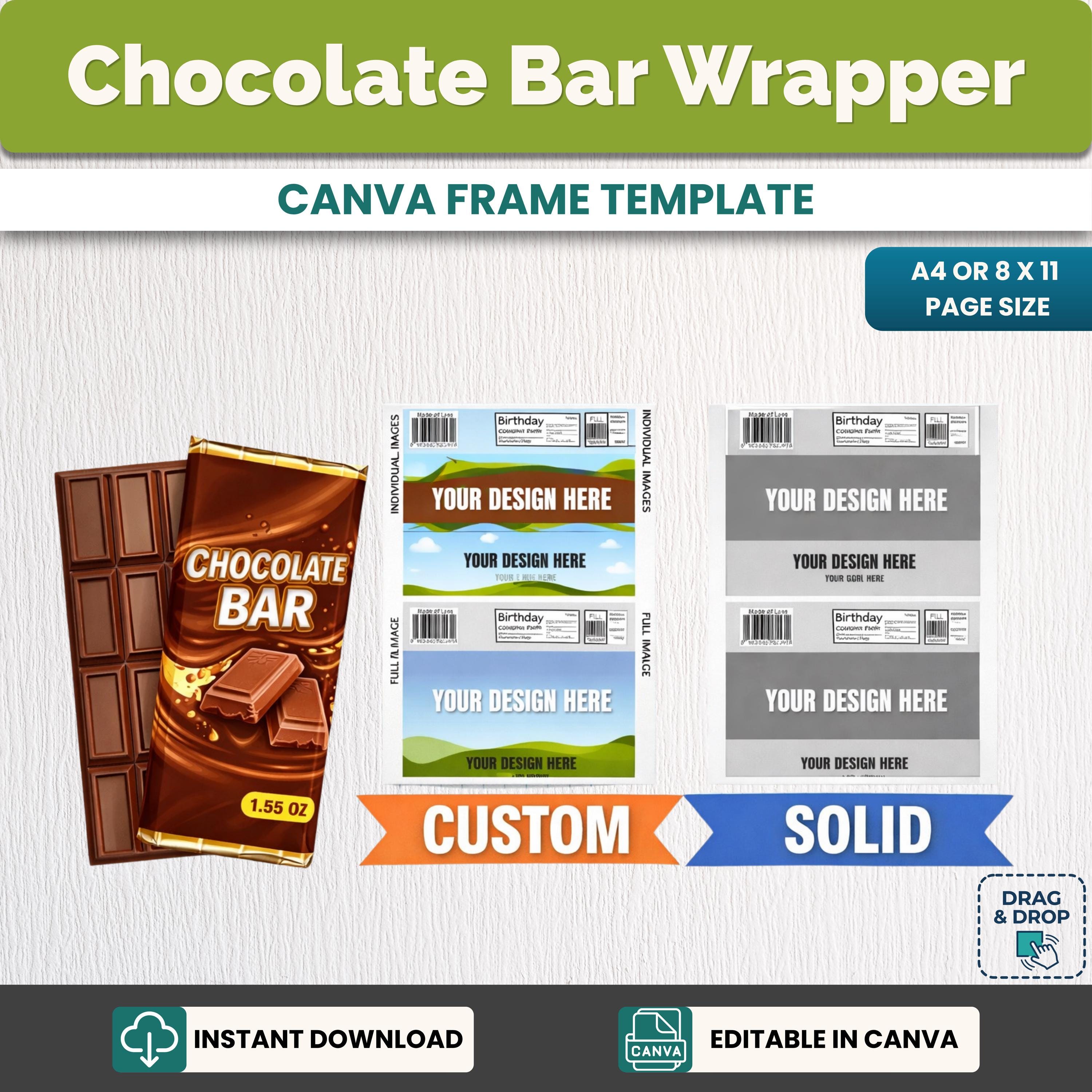 Chocolate Bar Wrapper Template, Editable Canva Candy Bar Wrapper ...