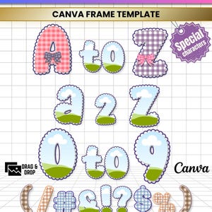 Editable Alphabet Canva Frame Bundle, Alphabet Letters & Numbers Template, Canva Alphabet SVG PNG PDF, Letter Frame Bundle