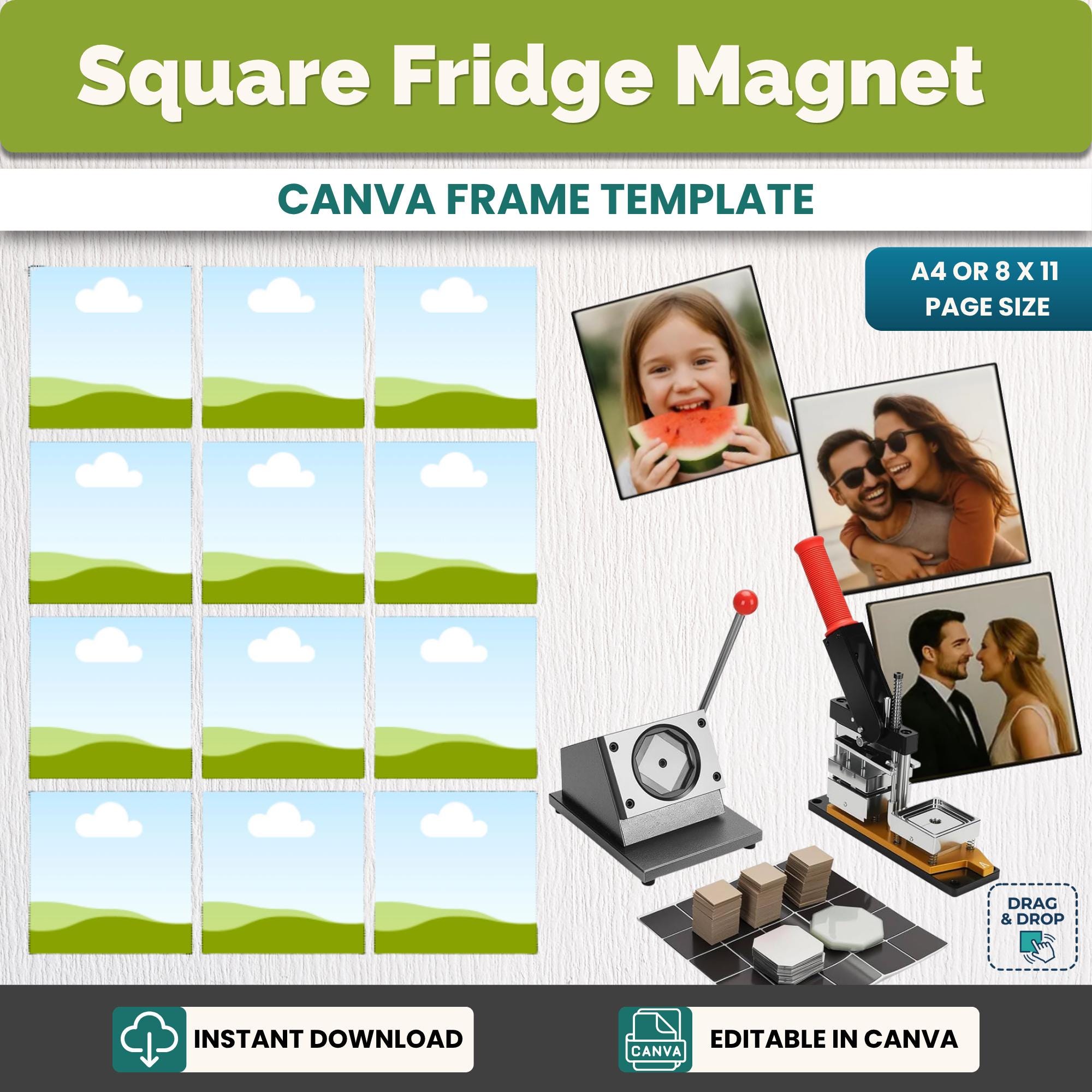 Square Fridge Magnet Template, Editable Canva Magnet Template, Photo ...