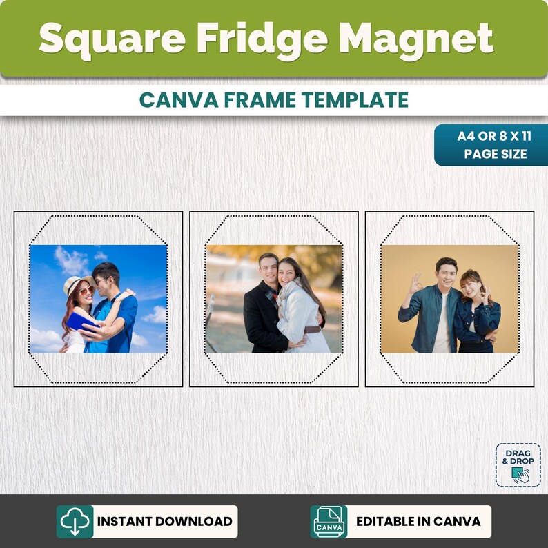 Square Fridge Magnet Template, Editable Canva Magnet Template, Photo ...