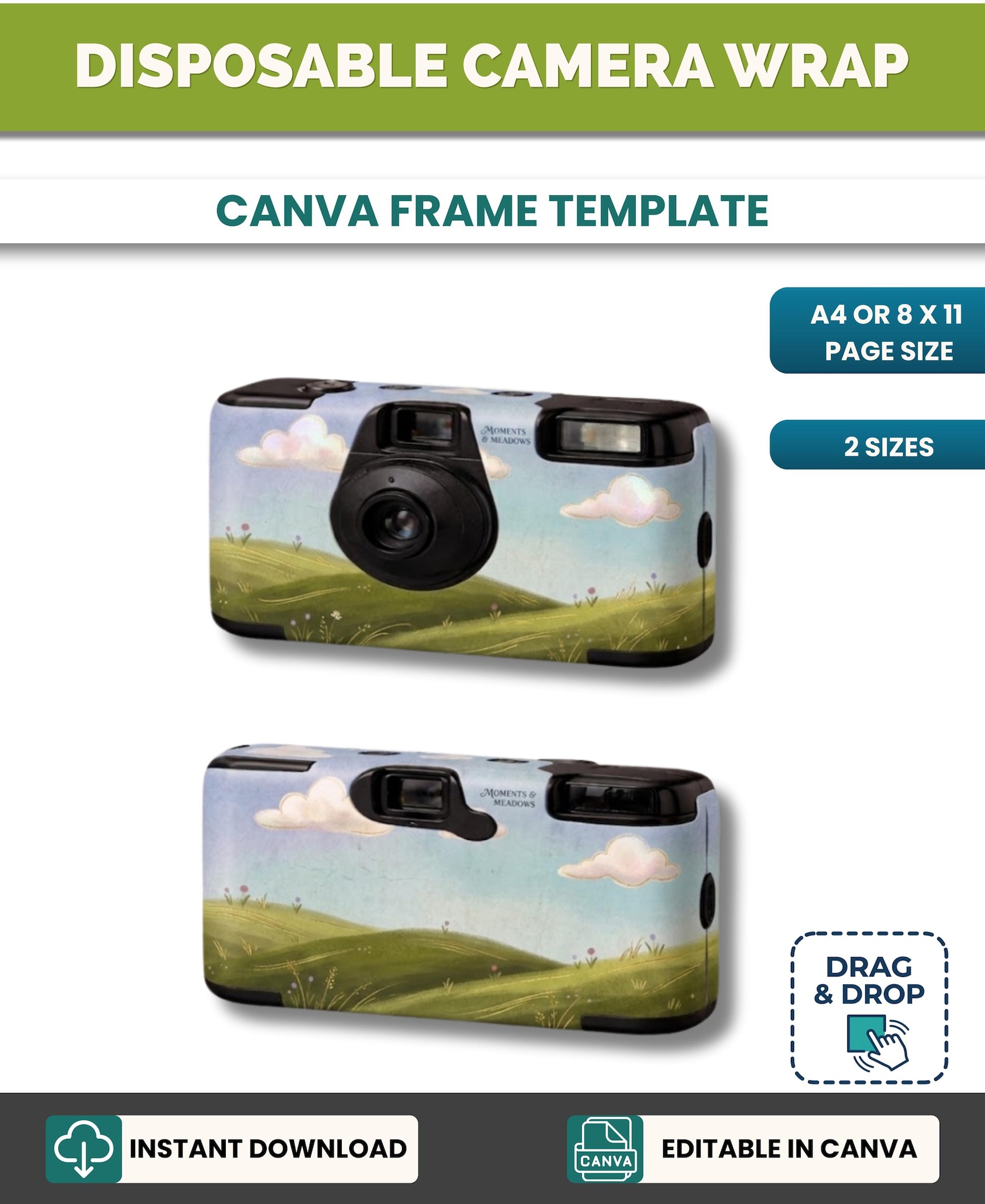 Disposable Camera Wrap Template Canva, Editable Disposable Camera ...