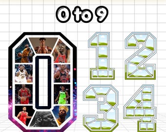 Sports Number Photo Collage Canva Template Bundle, Editable Number Frame 0-9, Sports Jersey Number Collage, Birthday Photo Template