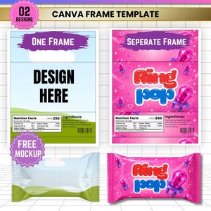 Candy Pouch Wrapper Template, Canva Lollipop Wrapper With Photo Frame, 2 Designs Custom Candy Wrap, Printable Party Favor Wrapper