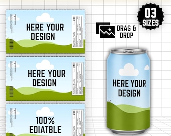 Soda Can Label Template, 12oz Soda Can Wrapper Canva Template, Blank Regular Soda Can Wrap, Party Favor Drink Label, Birthday Soda Sticker