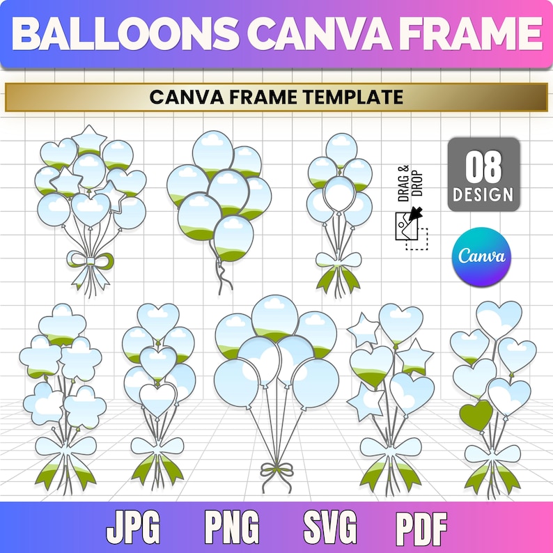 Balloons Canva Frame Template, Editable Balloon Photo Frames, Balloon ...