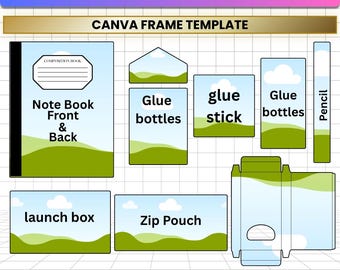 Back to School Template Bundle Canva, 12 Editable School Supply Labels, Notebook Glue Pencil Crayon Box Mockup, Drag and Drop Printable