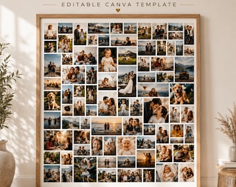Huge Editable Photo Collage Template, 100 Photo Collage Poster, 24x36 Large Picture Collage Wall Art, Family Memorial Birthday Gift