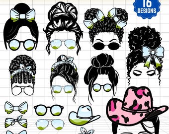 Messy Bun Canva Frame Template, 16 Editable Mom Life Designs, Add Your Own Pattern, Custom Messy Bun Hair Sunglasses, Sublimation PNG