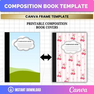 Printable composition book cover examples with cherry pattern front and back designs