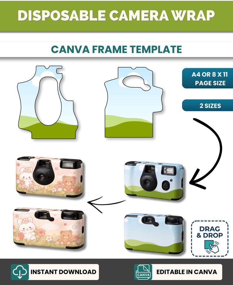 Disposable Camera Wrap Template Canva, Editable Disposable Camera ...