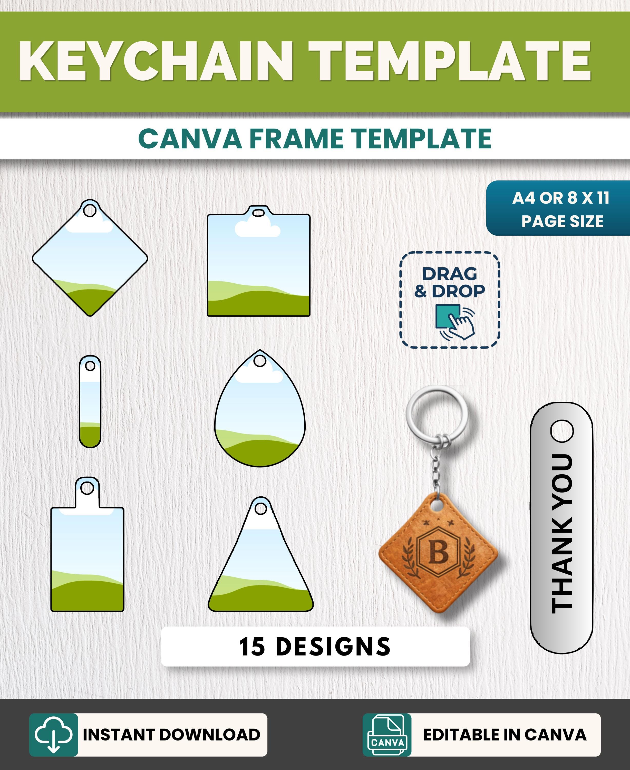 Keychain Frame Editable Keychain Canva Editable Template Bundle, 15 Keychain Designs ...