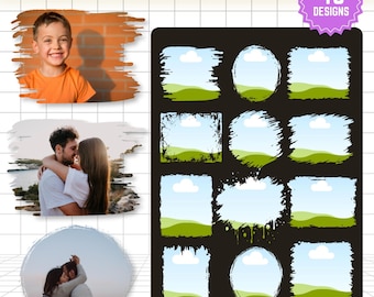 Bleach Effect Canva Frames Bundle, Distressed Photo Frame Template, Grunge Photo Overlay Canva Template, Torn Edge Photo Frame, 45 Designs
