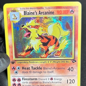 blaine's arcanine pokemon card value japanese Pokemon Card Arcanine Lv.42 No.059 Old Back EX-VG Japanese v3 Colorless Heat Tackle (40) Blaines Arcanine does 10 damage to itself Blaine's Arcanine 001 - Unlimited