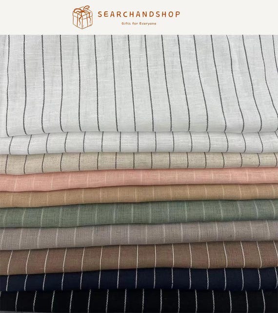 Cotton Linen Stripe Fabric, Lightweight Fabric By the Yard for Apparel, 55" Wide, 105 GSM
