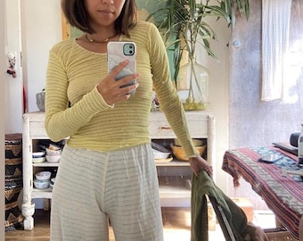 Yellow Nami Sheer 90s Crop Top Long Sleeve | Minimal Vintage  | Slim Fit Layering
