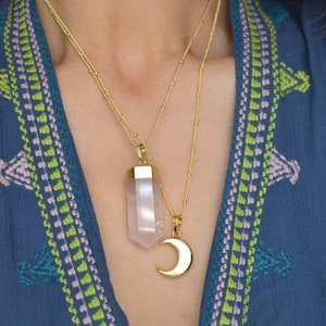 Large Rose Quartz Point Pendant Necklace image 3