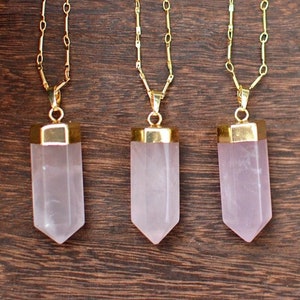 Large Rose Quartz Point Pendant Necklace image 1