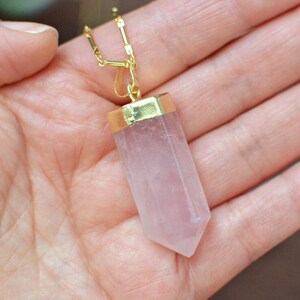 Large Rose Quartz Point Pendant Necklace image 2