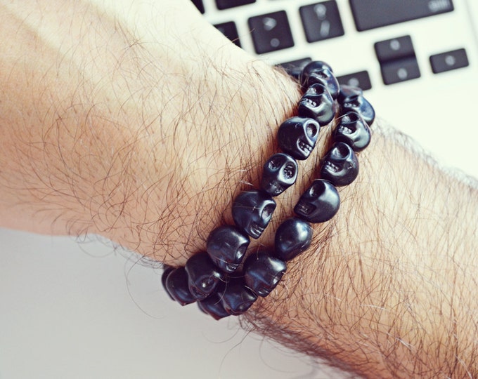 Black Skull Bracelet Mens Bracelet Etsy