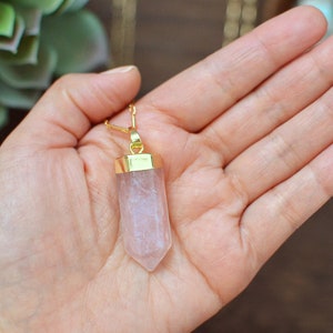 Large Rose Quartz Point Pendant Necklace image 5