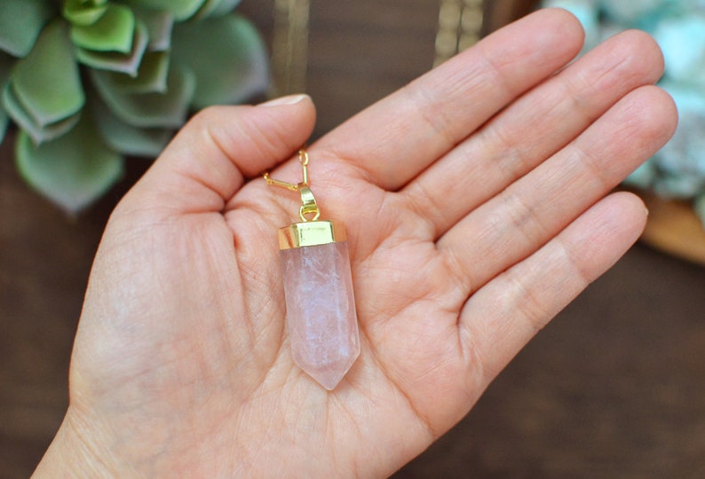 Large Rose Quartz Point Pendant Necklace image 5