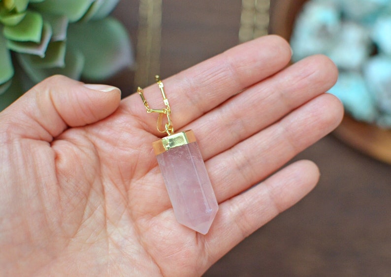 Large Rose Quartz Point Pendant Necklace image 2