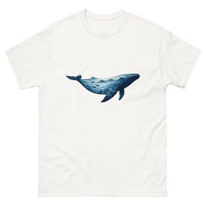 Blåvalssilhuett T-shirt, dubbelexponering av havet, vintagevågdesign