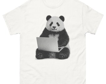 Camiseta Office Panda, divertida camiseta gráfica de un panda trabajando con un portátil