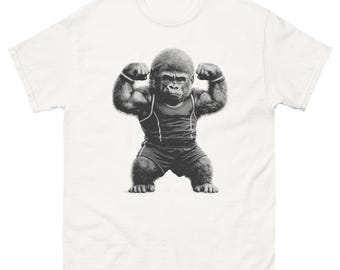 Camiseta Gym Gorilla, camiseta gráfica de culturista con mono flexionando los músculos