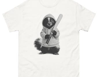 Camiseta de béisbol con estampado de mofeta, camiseta divertida con estampado de mofeta en sudadera con capucha