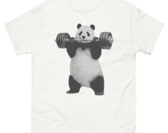 Camiseta divertida de panda para gimnasio, camiseta gráfica de panda levantando pesas
