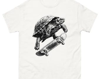 Funny Skateboarding Turtle T-Shirt – Retro Halftone Skater Graphic Tee