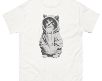 Sudadera con capucha de gato triste, camiseta gráfica divertida de gatito lindo estilo streetwear