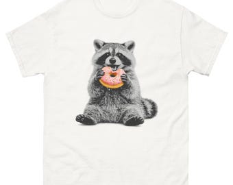 Camiseta de mapache comiendo una rosquilla, camiseta gráfica divertida de mapache