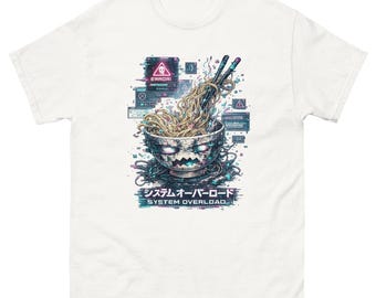 Camiseta Cyberpunk Y2K, Sobrecarga del sistema, Diseño de ramen con fallos de anime