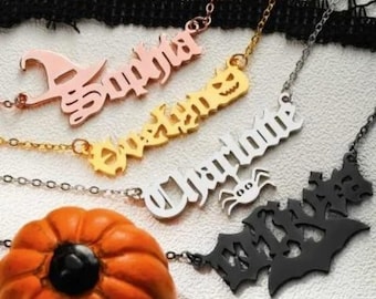 Collana con nome gotico personalizzato per Halloween / Ciondolo personalizzato in acciaio inossidabile