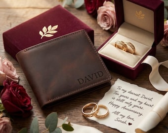 Personalized Leather Wallet, Engraved Gift for Him, Custom Men's Wallet
