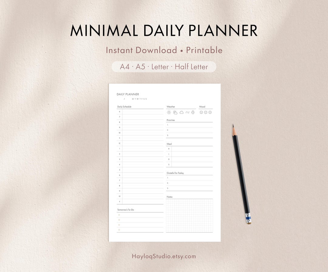Daily Planner Printable PDF Undated Minimalist Planner for Productivity ...