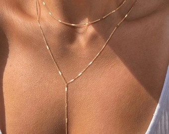 Gelaagde gouden Y-ketting, minimale sierlijke alledaagse sieraden