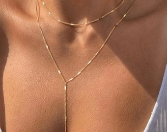 Mehrreihige Goldkette in Y-Form | Zarte Goldkette für Damen | Minimalistischer Alltagsschmuck | Elegante Y-Kette