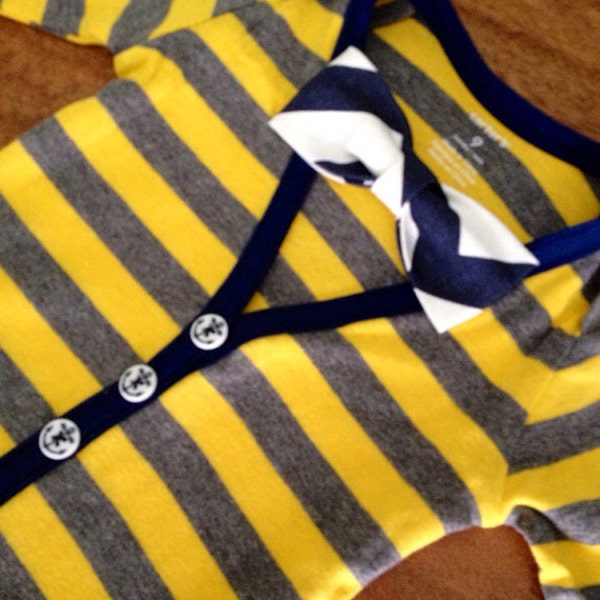 SALE- Preppy Baby Boy Cardigan Onesie- size 12 months- yellow/gray/navy- Fall/Winter- baby shower/ birthday