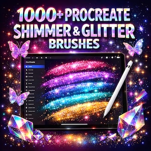 1000+ Glitter & Shimmer Procreate Brushes | Shiny Texture Brush Set | Sparkley, Glow, and Glitter Effects for creators on iPad