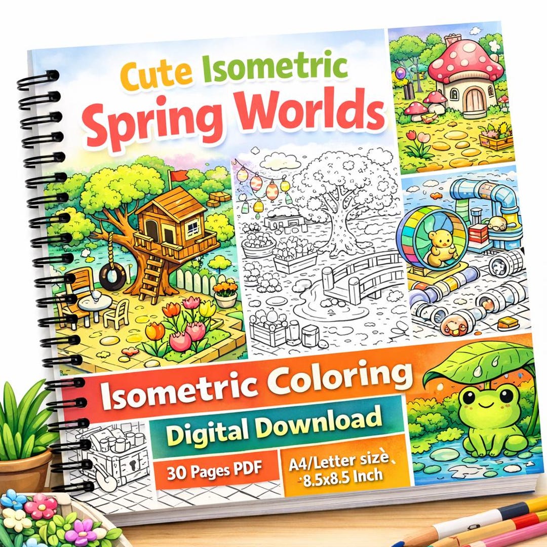 Isometric Spring Isometric Spring Worlds Coloring Pages for Kids (digital Download) - Etsy