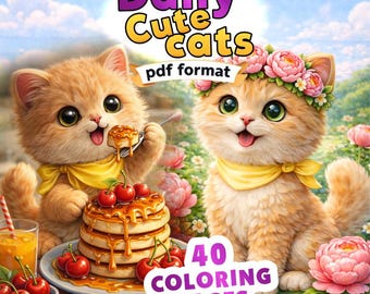 Livro de colorir de gatinhos kawaii, 40 páginas de gatos para crianças (download em PDF)