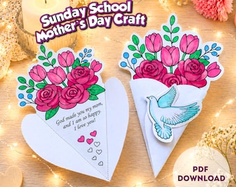 Artesanato de buquê de flores cristão para a mamãe, atividade para o Dia das Mães na Escola Dominical (Download em PDF)