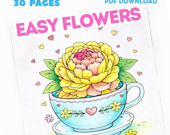Desenhos de flores fáceis para colorir para crianças (30 páginas em PDF para download)