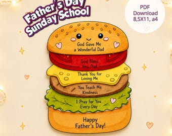 Artesanato de hambúrguer para o Dia dos Pais, atividade cristã para escola dominical (download em PDF)